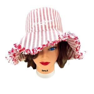 Karl Lagerfield Paris Striped Chambray Floppy Hat Red/Cream